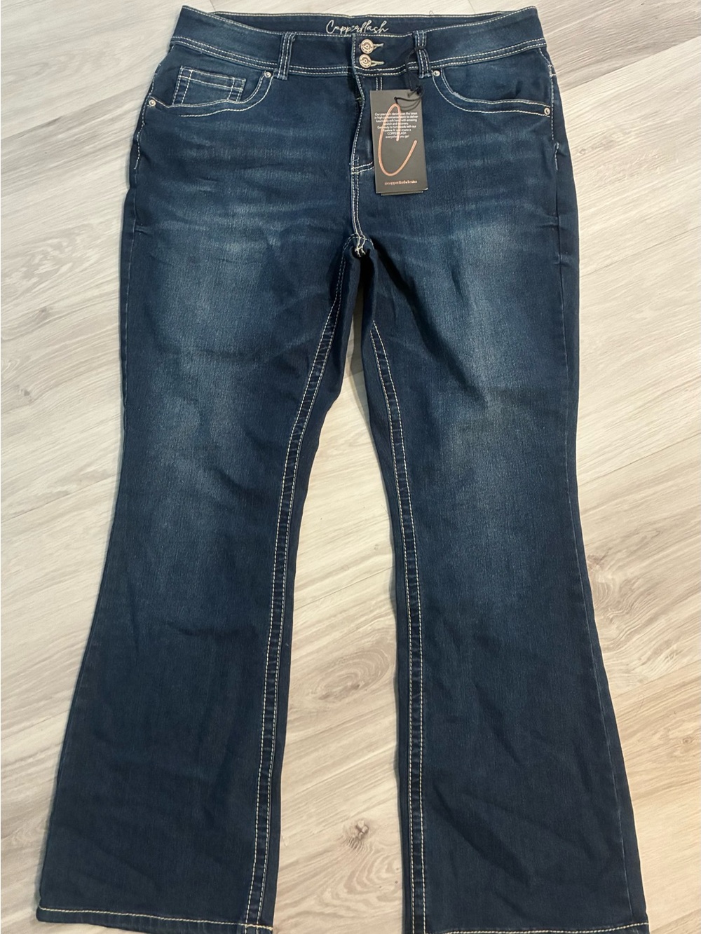 Copper flash  Indigo Flare Jeans with Contrast‎ Stitching